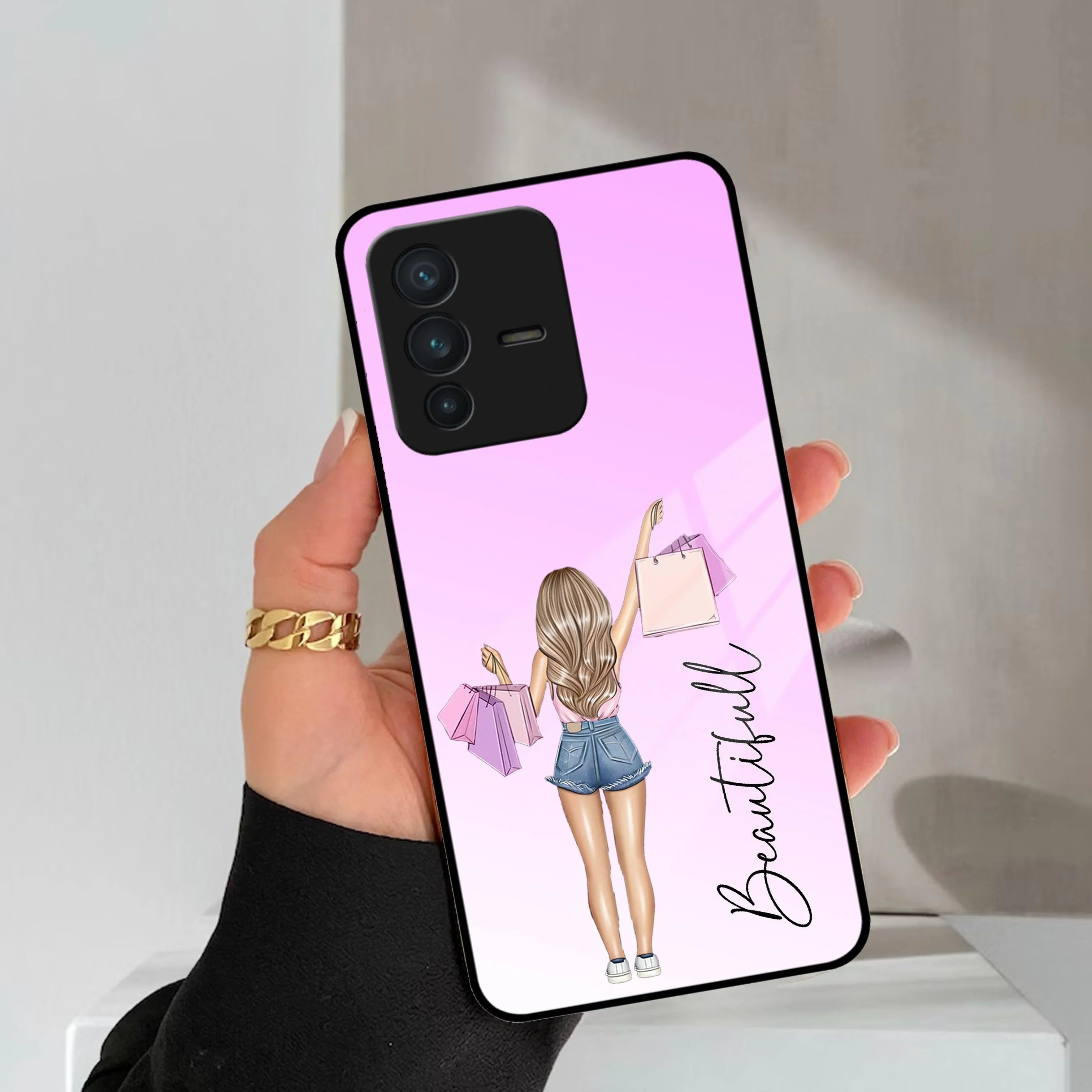 Girl With Bag Customize Name Glass Case For Vivo - ShopOnCliQ