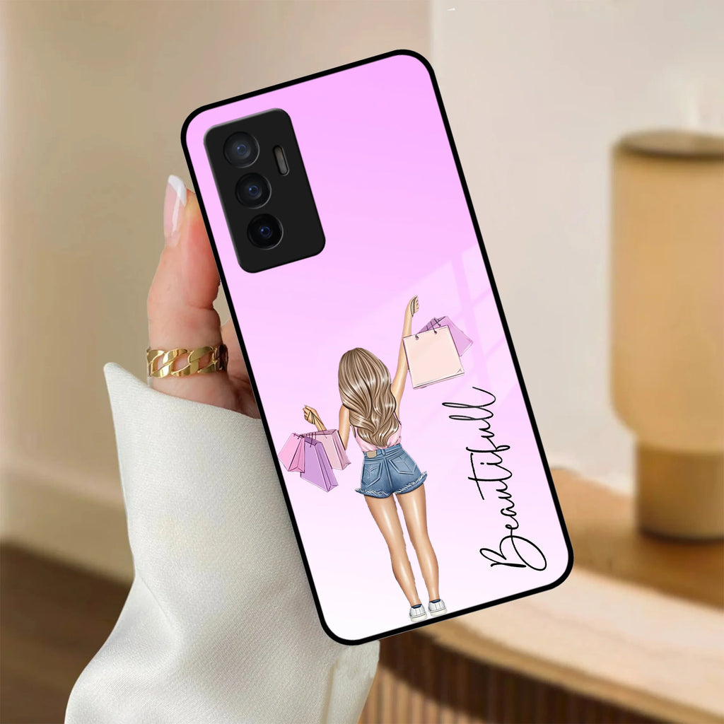 Girl With Bag Customize Name Glass Case For Vivo - ShopOnCliQ