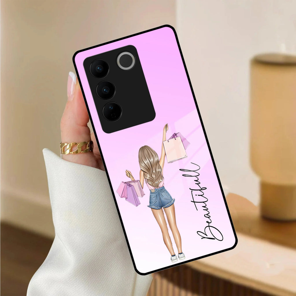 Girl With Bag Customize Name Glass Case For Vivo - ShopOnCliQ