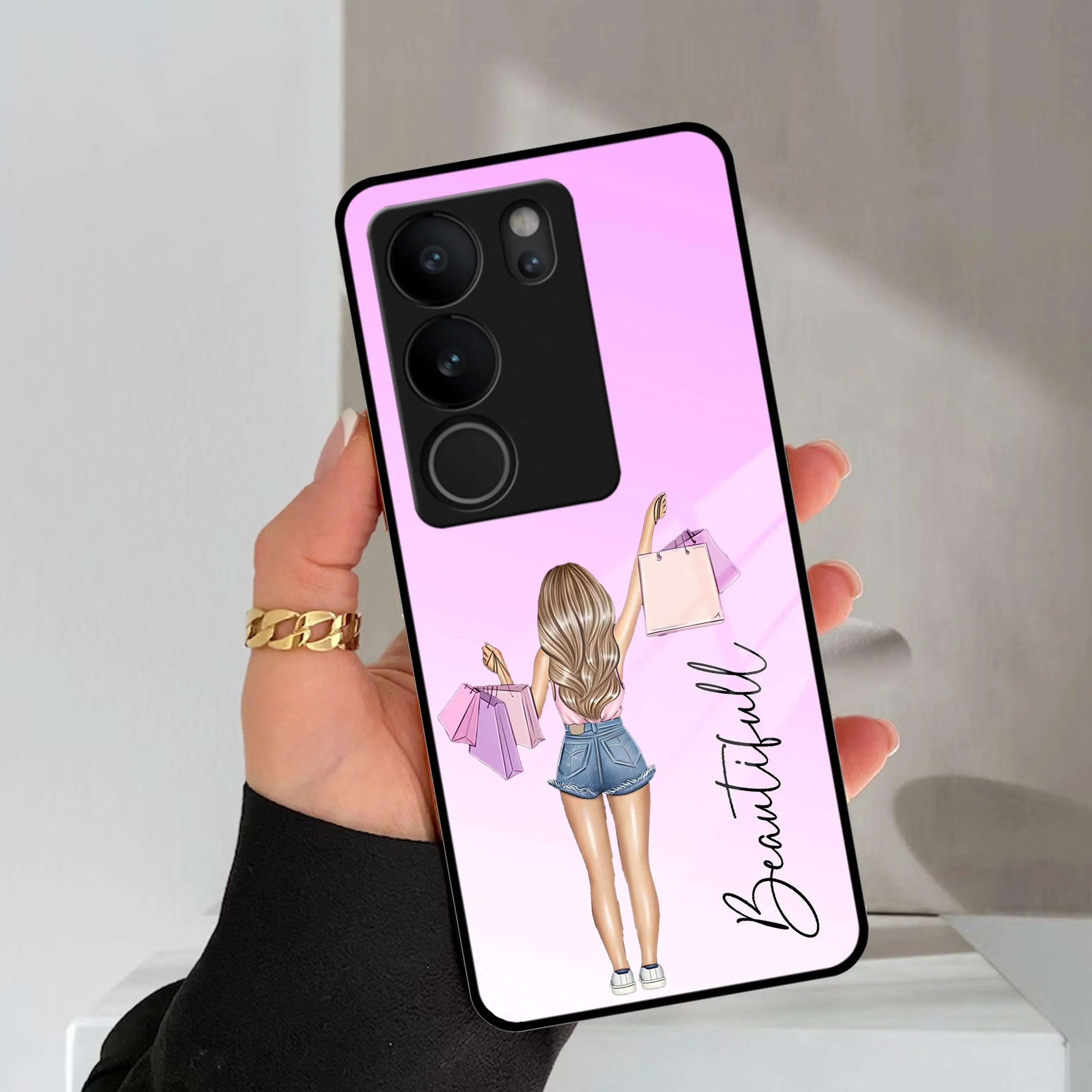 Girl With Bag Customize Name Glass Case For Vivo - ShopOnCliQ