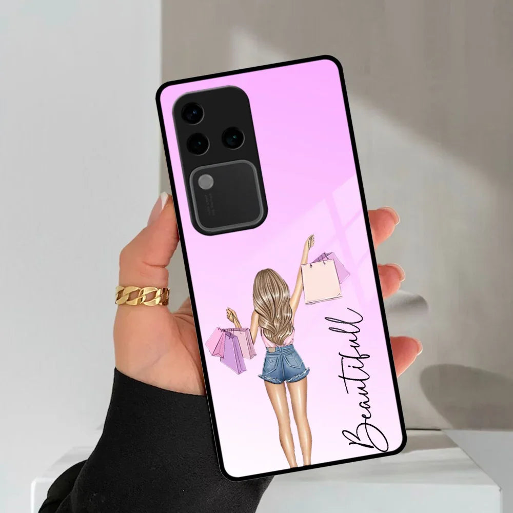 Girl With Bag Customize Name Glass Case For Vivo - ShopOnCliQ