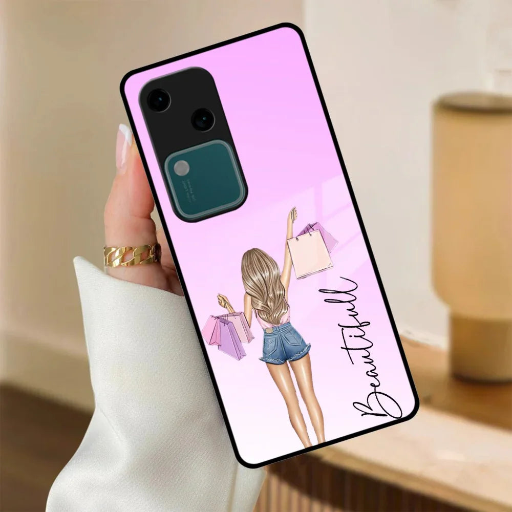 Girl With Bag Customize Name Glass Case For Vivo - ShopOnCliQ