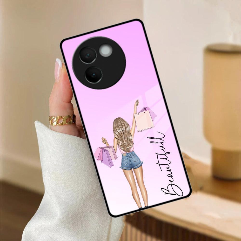 Girl With Bag Customize Name Glass Case For Vivo - ShopOnCliQ