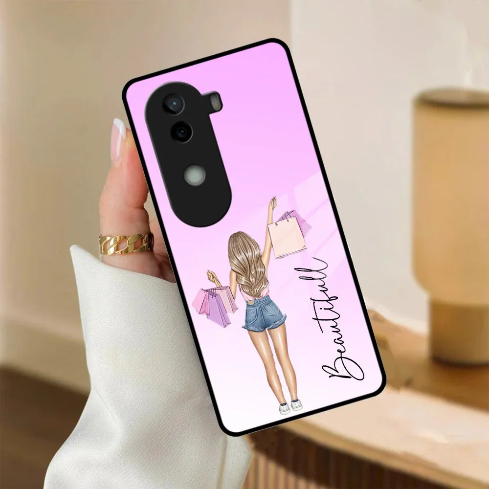 Girl With Bag Customize Name Glass Case For Vivo - ShopOnCliQ