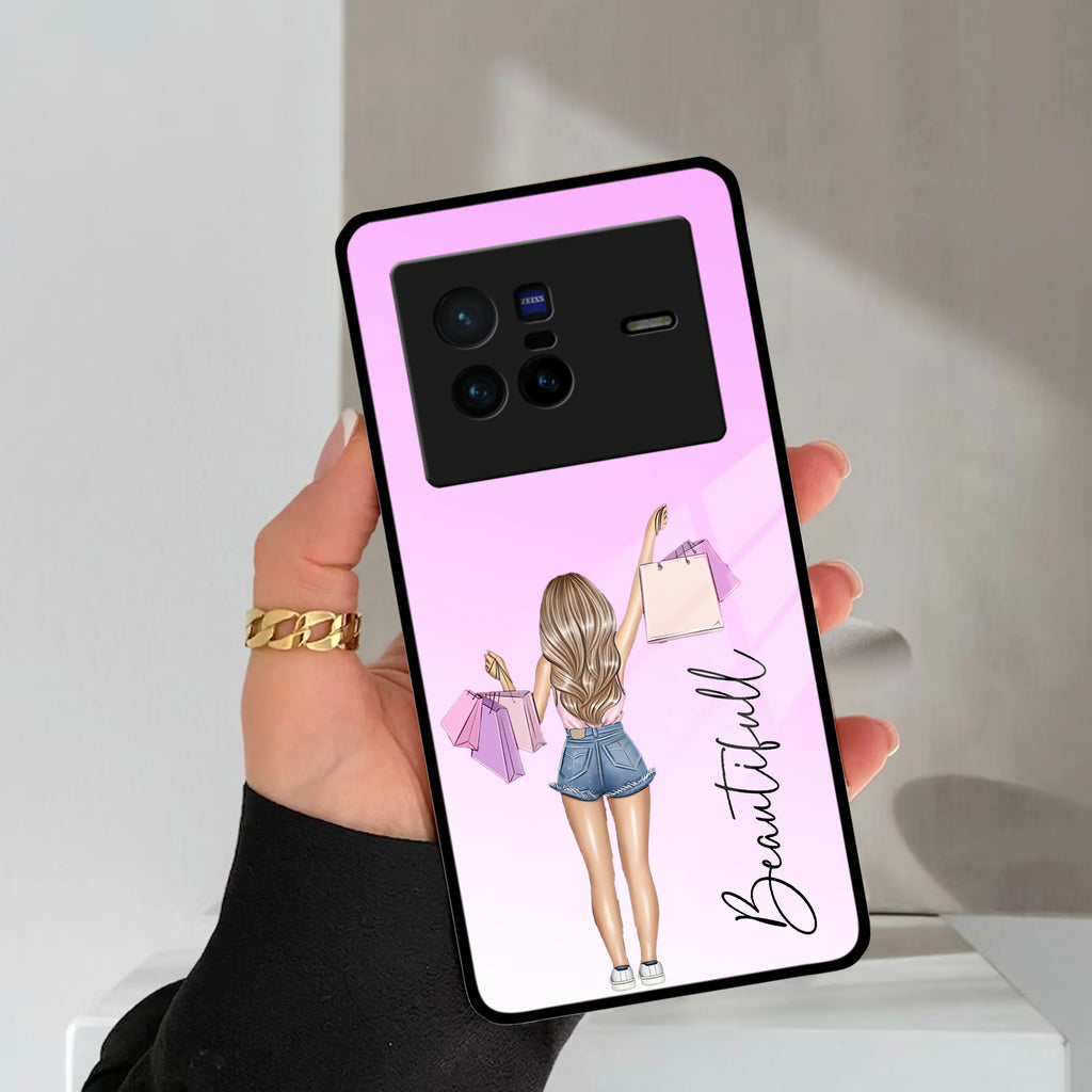 Girl With Bag Customize Name Glass Case For Vivo - ShopOnCliQ