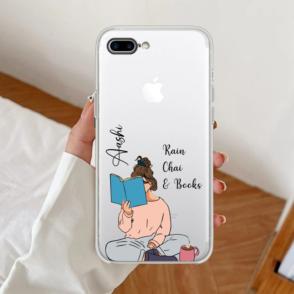 Girl with Book Customize Anti Yellow Clear Case For iPhone 7 Plus / iPhone 8 Plus