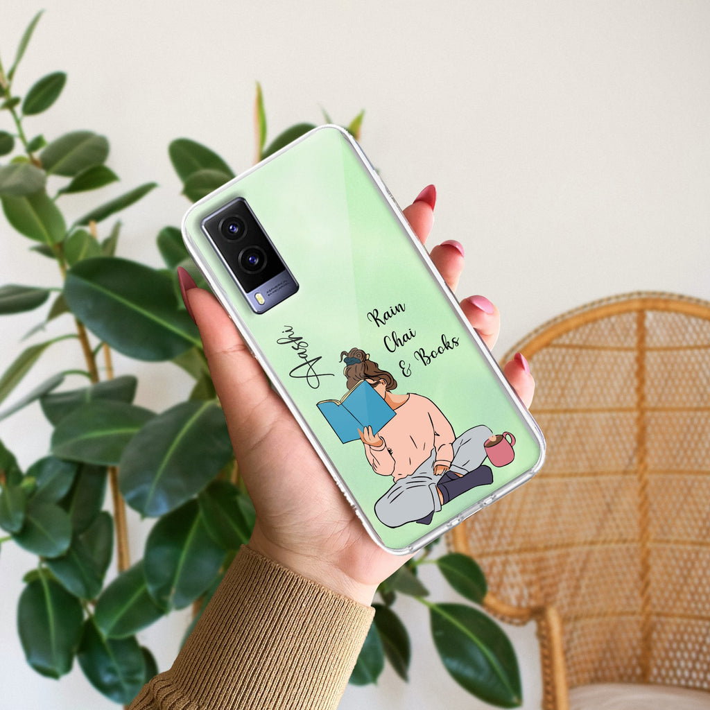 Girl with Book Customize Transparent Silicon Case For Vivo V21e 5G