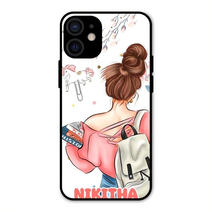 Girl With Book Glossy Metal Case Cover For iPhone 12 mini