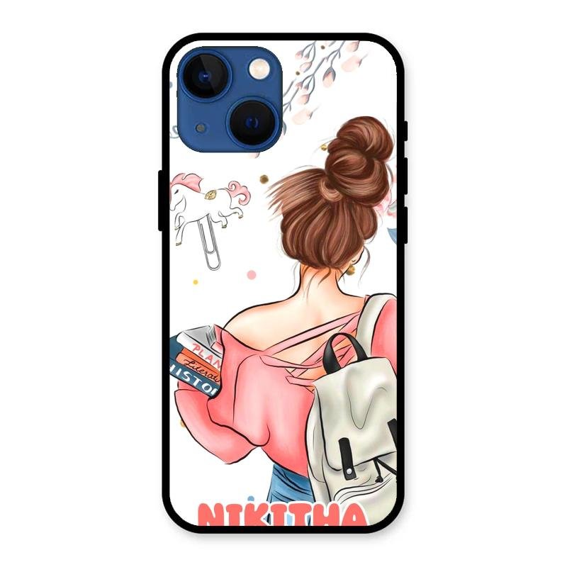Girl With Book Glossy Metal Case Cover For iPhone 13 mini