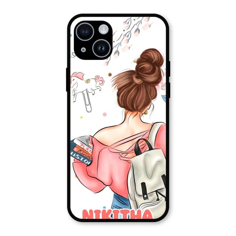 Girl With Book Glossy Metal Case Cover For iPhone 14
