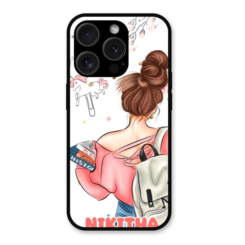 Girl With Book Glossy Metal Case Cover For iPhone 15 Pro