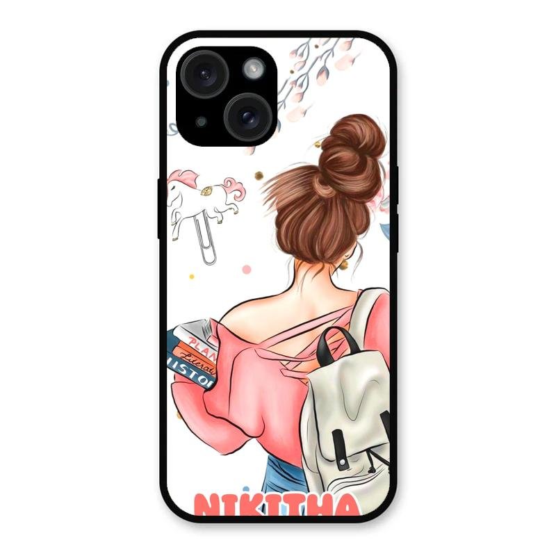 Girl With Book Glossy Metal Case Cover For iPhone 15