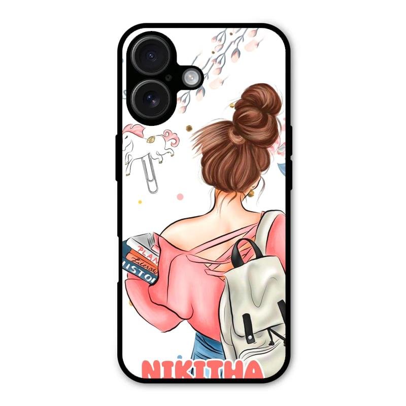 Girl With Book Glossy Metal Case Cover For iPhone 16