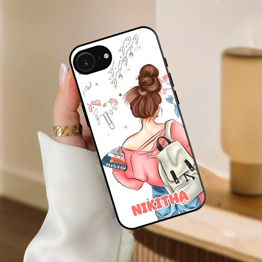 Girl With Book Glossy Metal Case Cover For iPhone