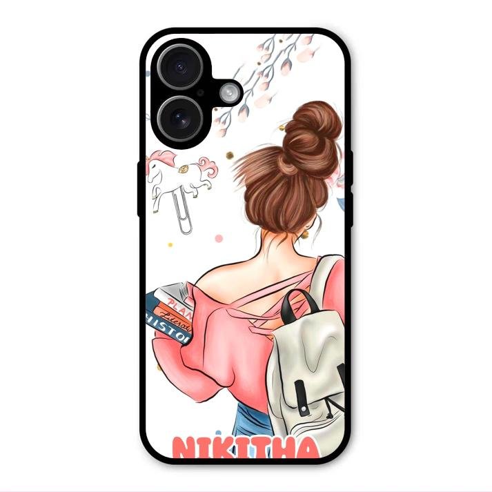 Girl With Book Glossy Metal Case Cover For iPhone 17