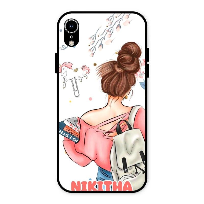 Girl With Book Glossy Metal Case Cover For iPhone XR