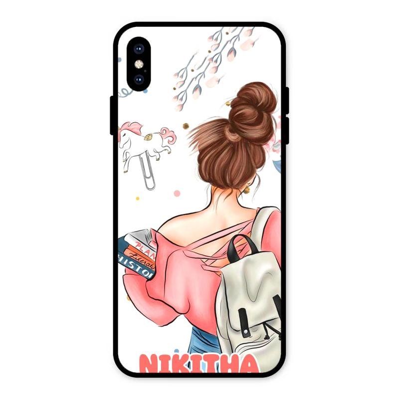 Girl With Book Glossy Metal Case Cover For iPhone XS Max