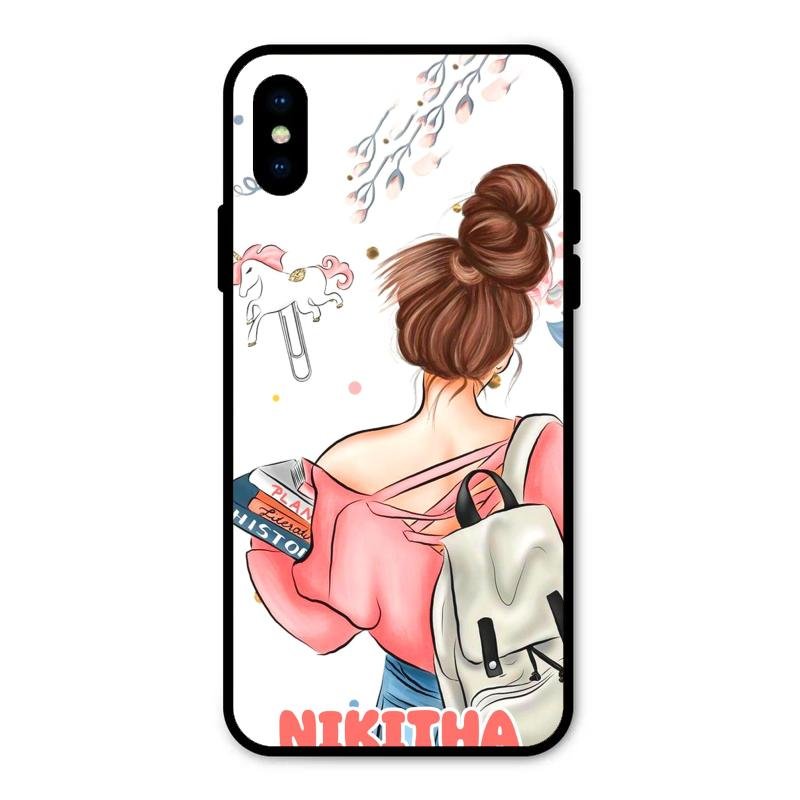 Girl With Book Glossy Metal Case Cover For iPhone XS