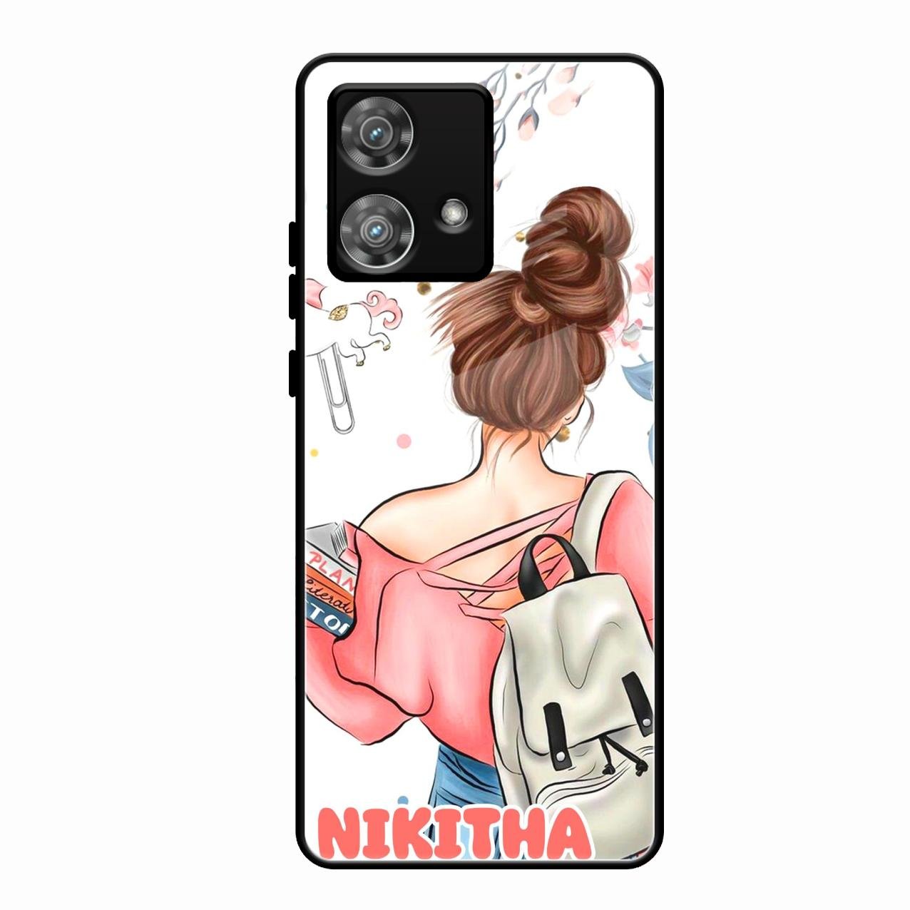 Girl With Book Glossy Metal Case Cover For Motorola Edge 40 5G