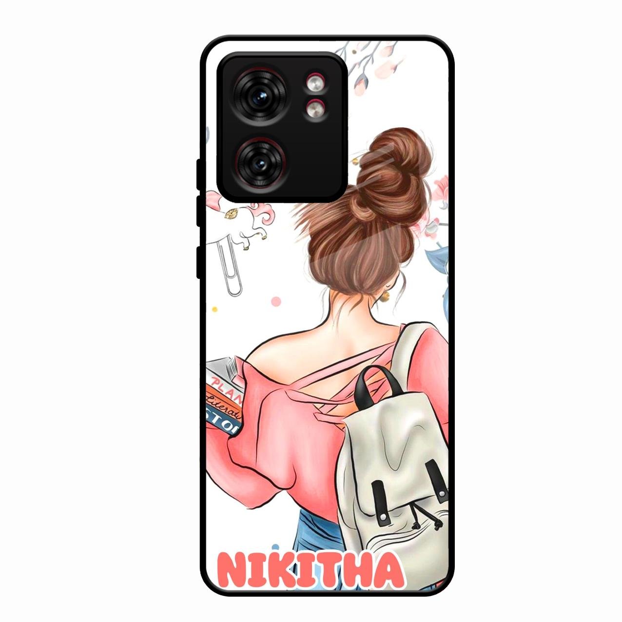 Girl With Book Glossy Metal Case Cover For Motorola Edge 40