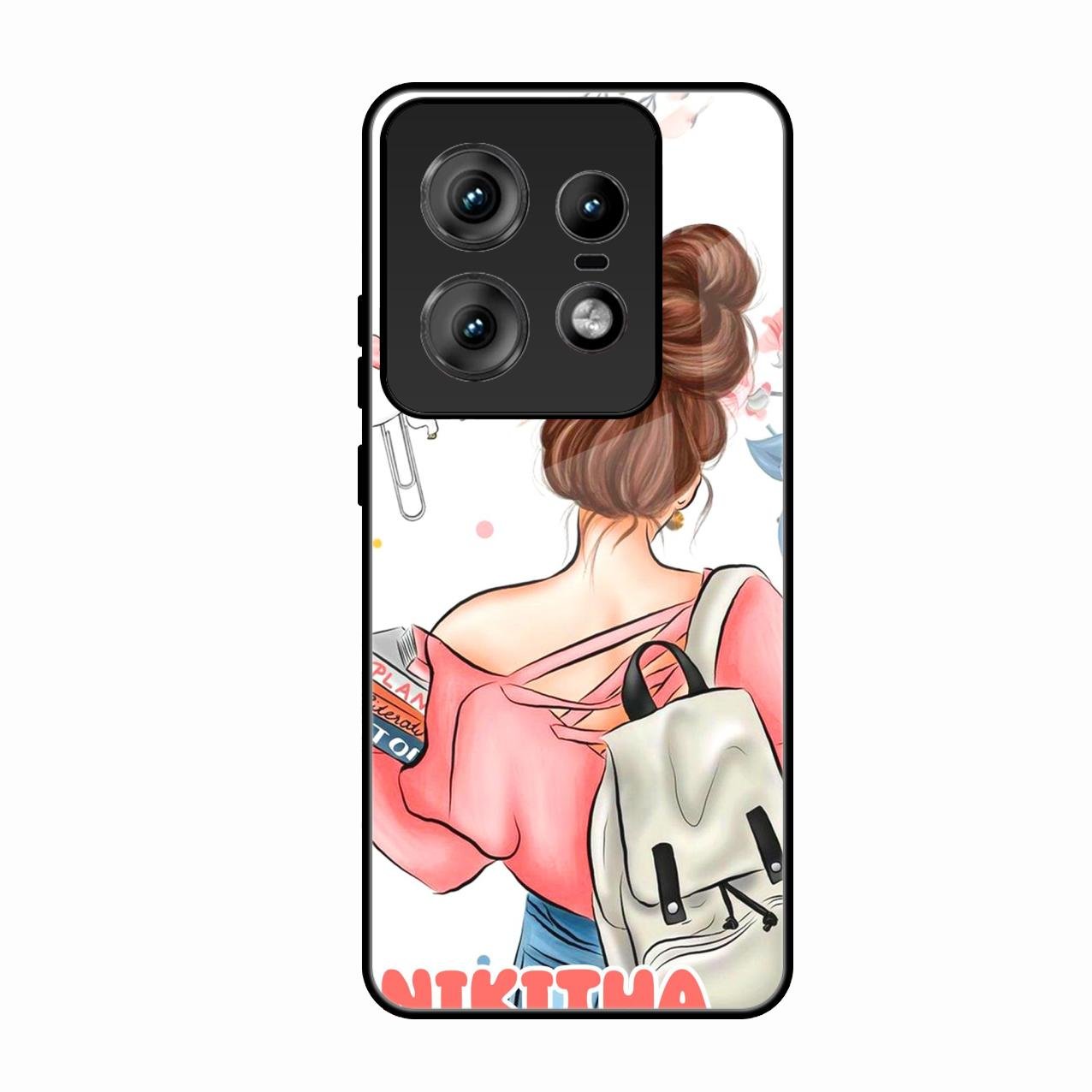 Girl With Book Glossy Metal Case Cover For Motorola Edge 50 Pro