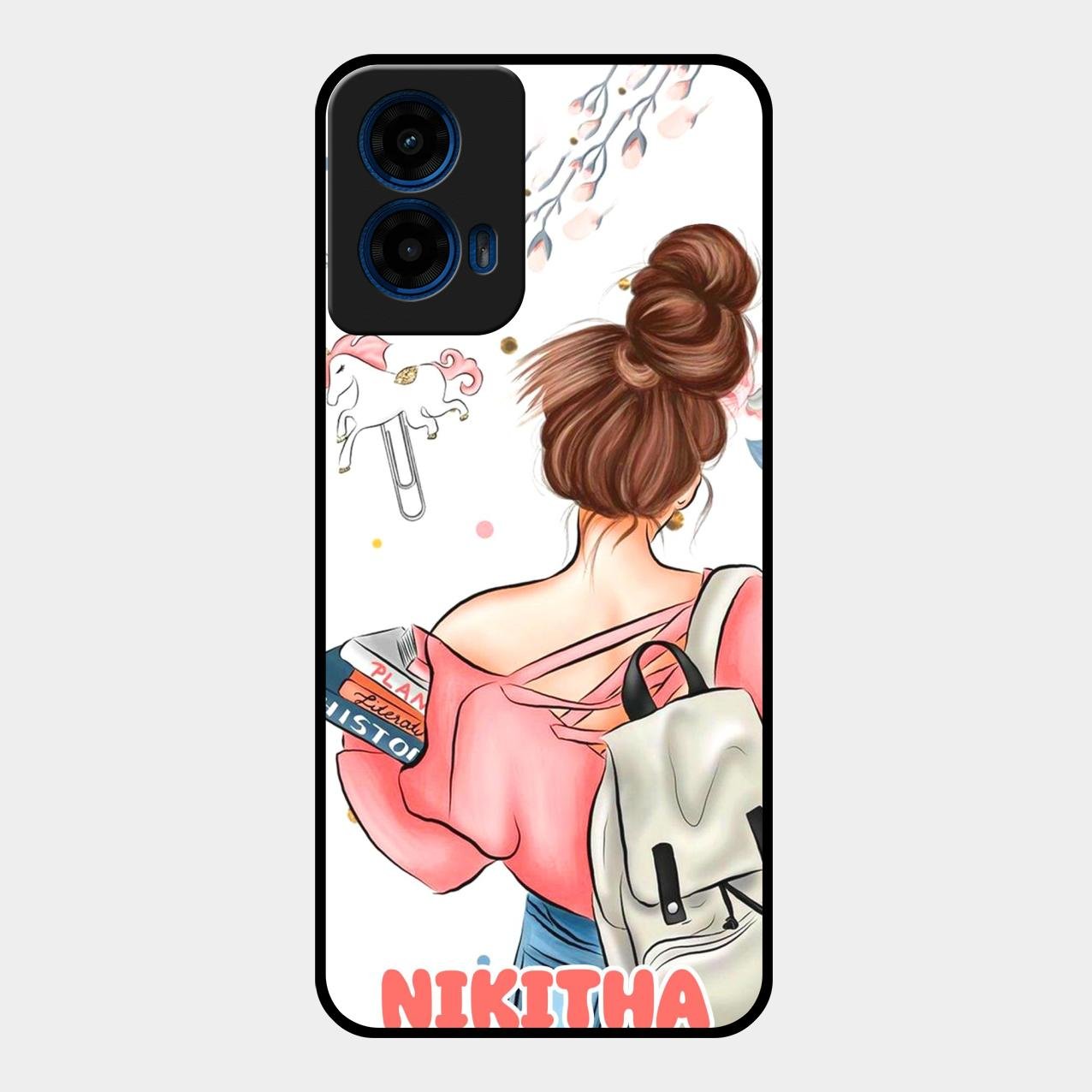 Girl With Book Glossy Metal Case Cover For Motorola G45 5G