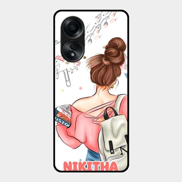 Girl With Book Glossy Metal Case Cover For Oppo A58