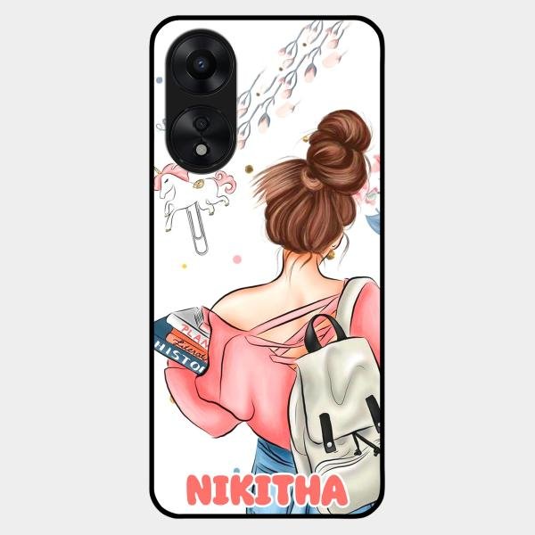 Girl With Book Glossy Metal Case Cover For Oppo A78 5G