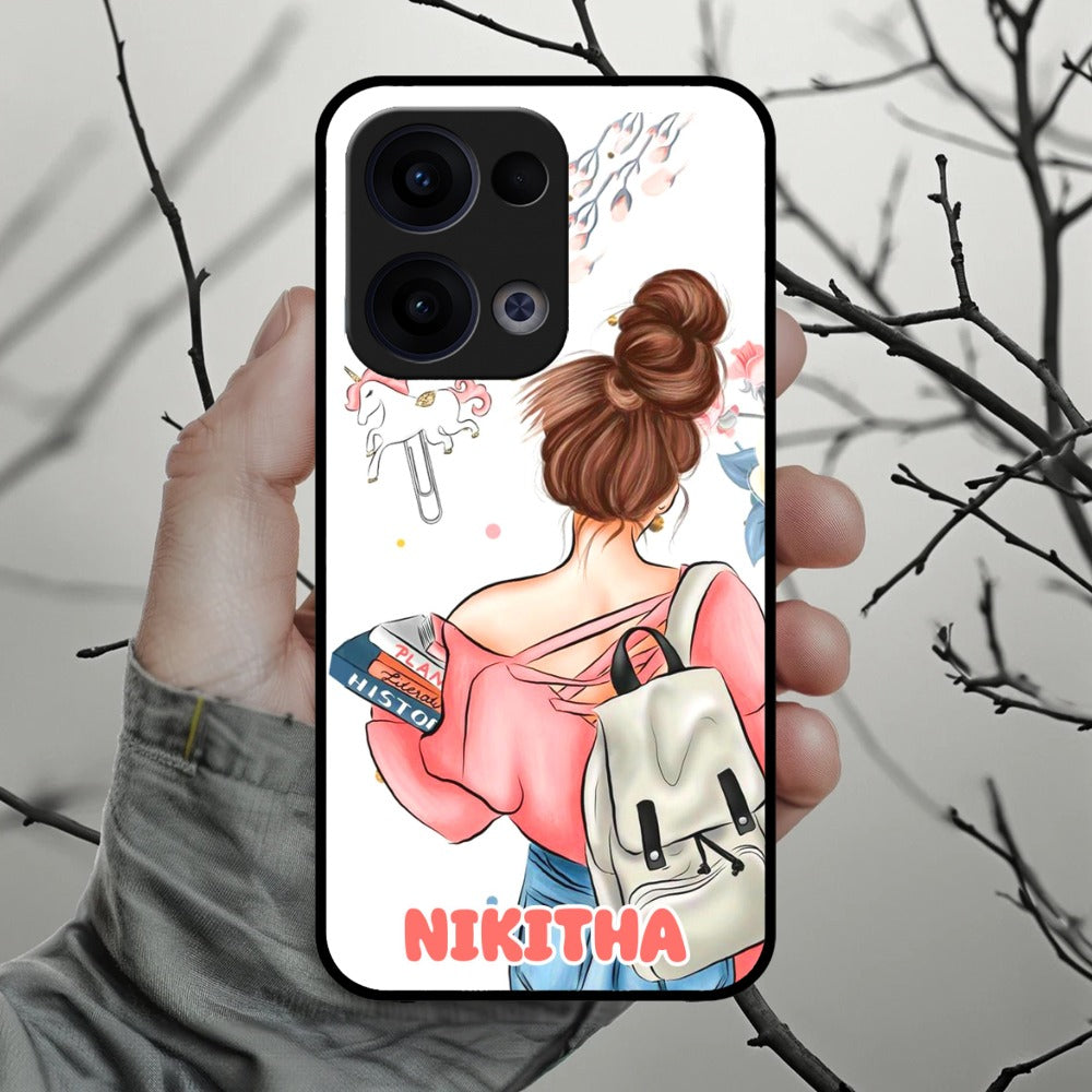 Girl With Book Glossy Metal Case Cover For Oppo