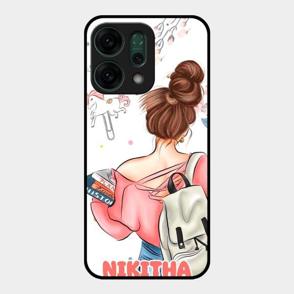 Girl With Book Glossy Metal Case Cover For Oppo Reno 14 5G