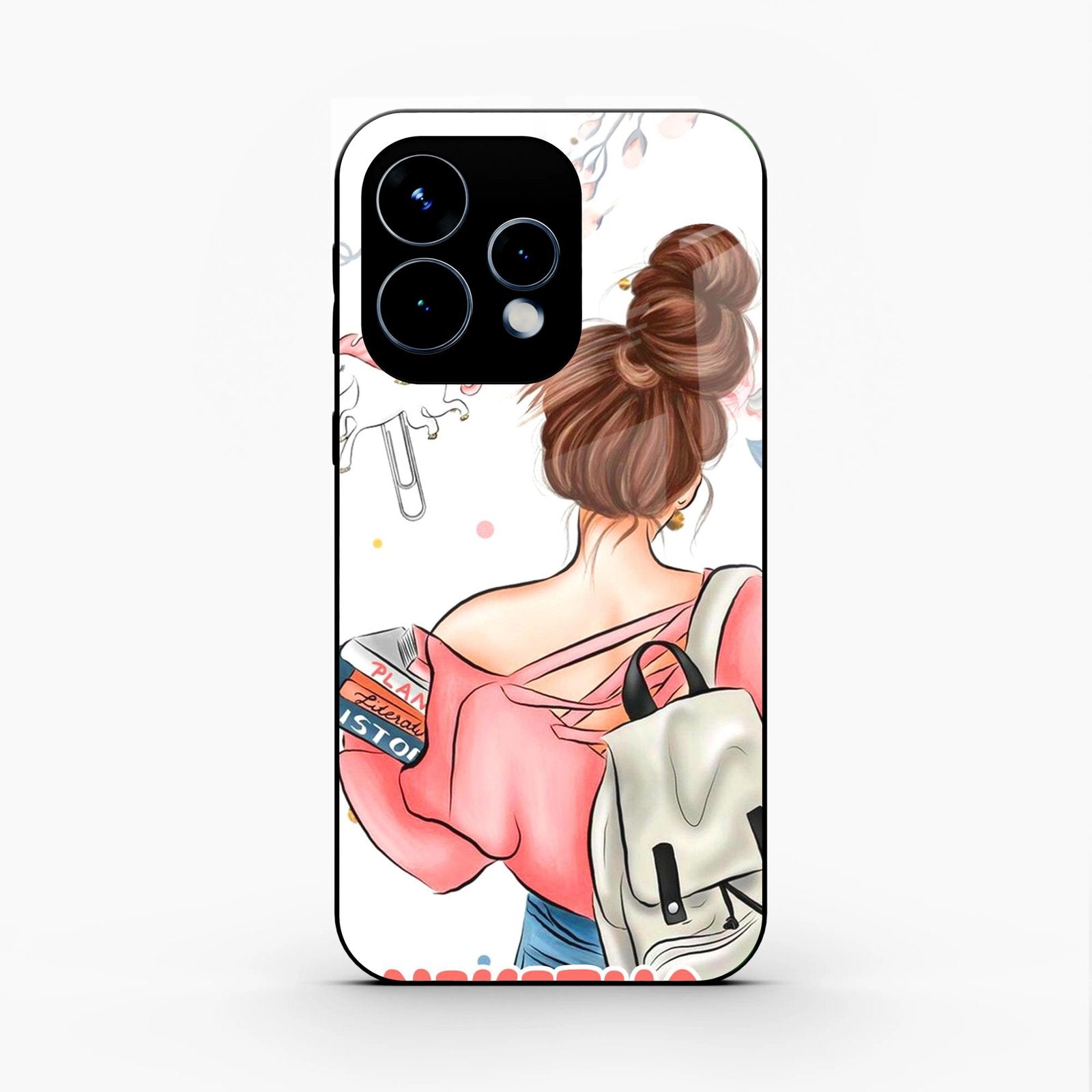 Girl With Book Glossy Metal Case Cover For Oppo Reno 15 5G