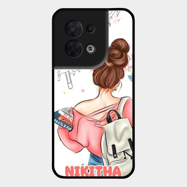 Girl With Book Glossy Metal Case Cover For Oppo Reno 8 5G