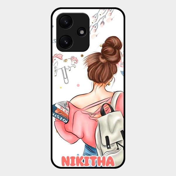 Girl With Book Glossy Metal Case Cover For Redmi 12 5G