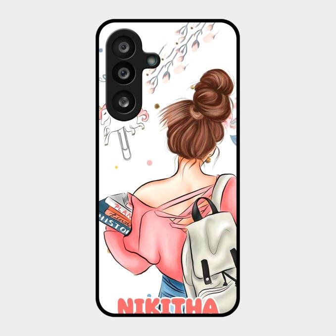 Girl With Book Glossy Metal Case Cover For Samsung Galaxy F55 5G