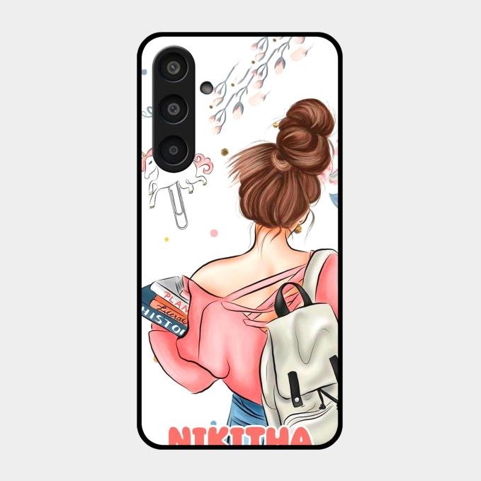 Girl With Book Glossy Metal Case Cover For Samsung Galaxy M35 5G
