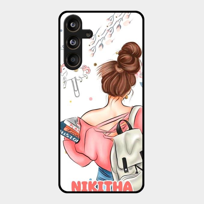 Girl With Book Glossy Metal Case Cover For Samsung Galaxy M55 5G