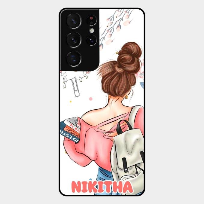 Girl With Book Glossy Metal Case Cover For Samsung Galaxy S21 Ultra