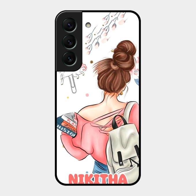 Girl With Book Glossy Metal Case Cover For Samsung Galaxy S22 5G