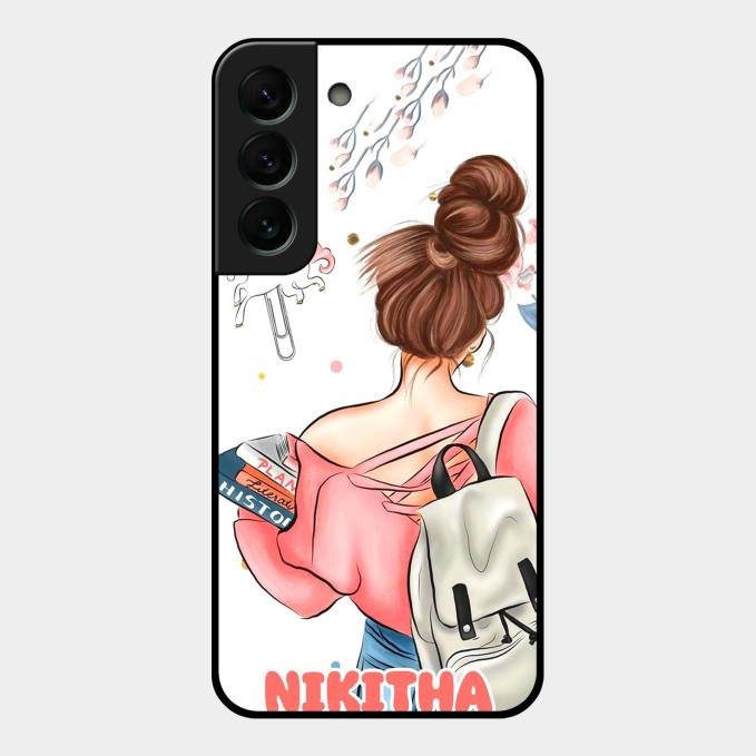 Girl With Book Glossy Metal Case Cover For Samsung Galaxy S22 Plus 5G