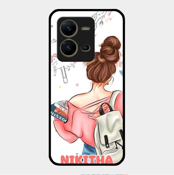 Girl With Book Glossy Metal Case Cover For Vivo V25 5G