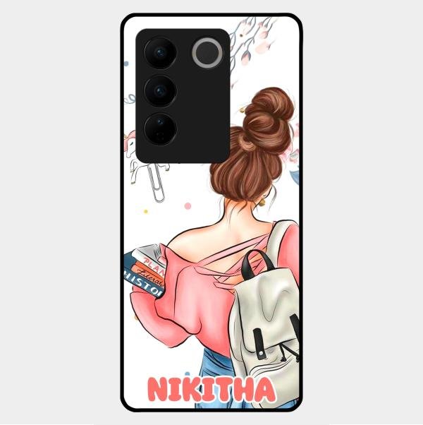 Girl With Book Glossy Metal Case Cover For Vivo V27 5G