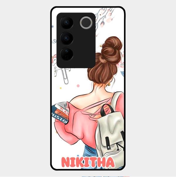 Girl With Book Glossy Metal Case Cover For Vivo V27 Pro 5G