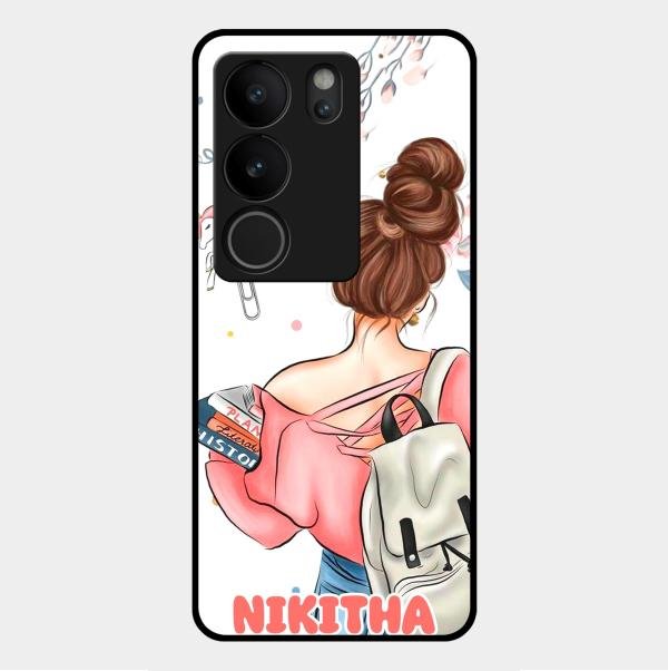 Girl With Book Glossy Metal Case Cover For Vivo V29 Pro 5G