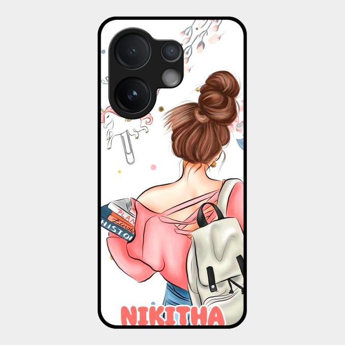 Girl With Book Glossy Metal Case Cover For Vivo V60 5G