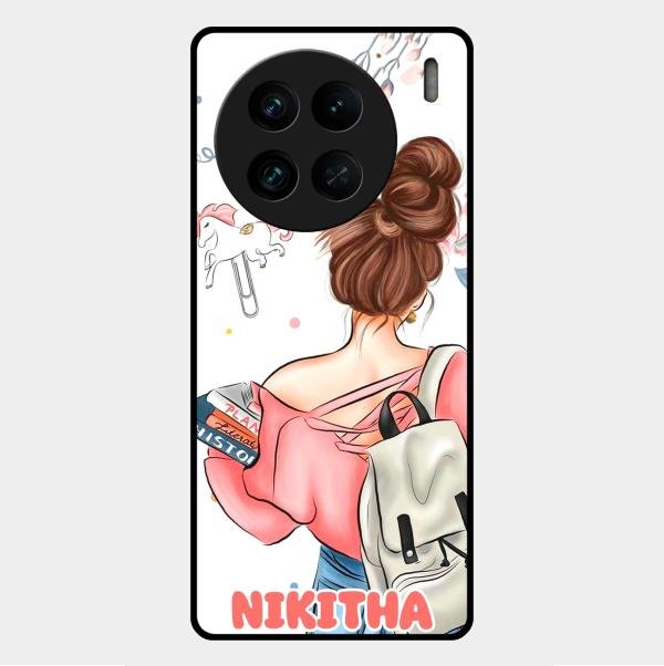 Girl With Book Glossy Metal Case Cover For Vivo X90 Pro 5G