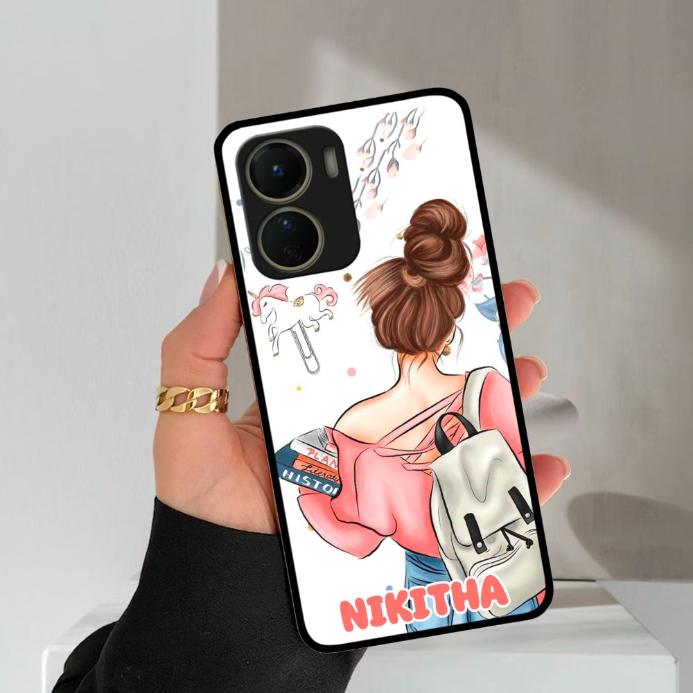 Girl With Book Glossy Metal Case Cover For Vivo