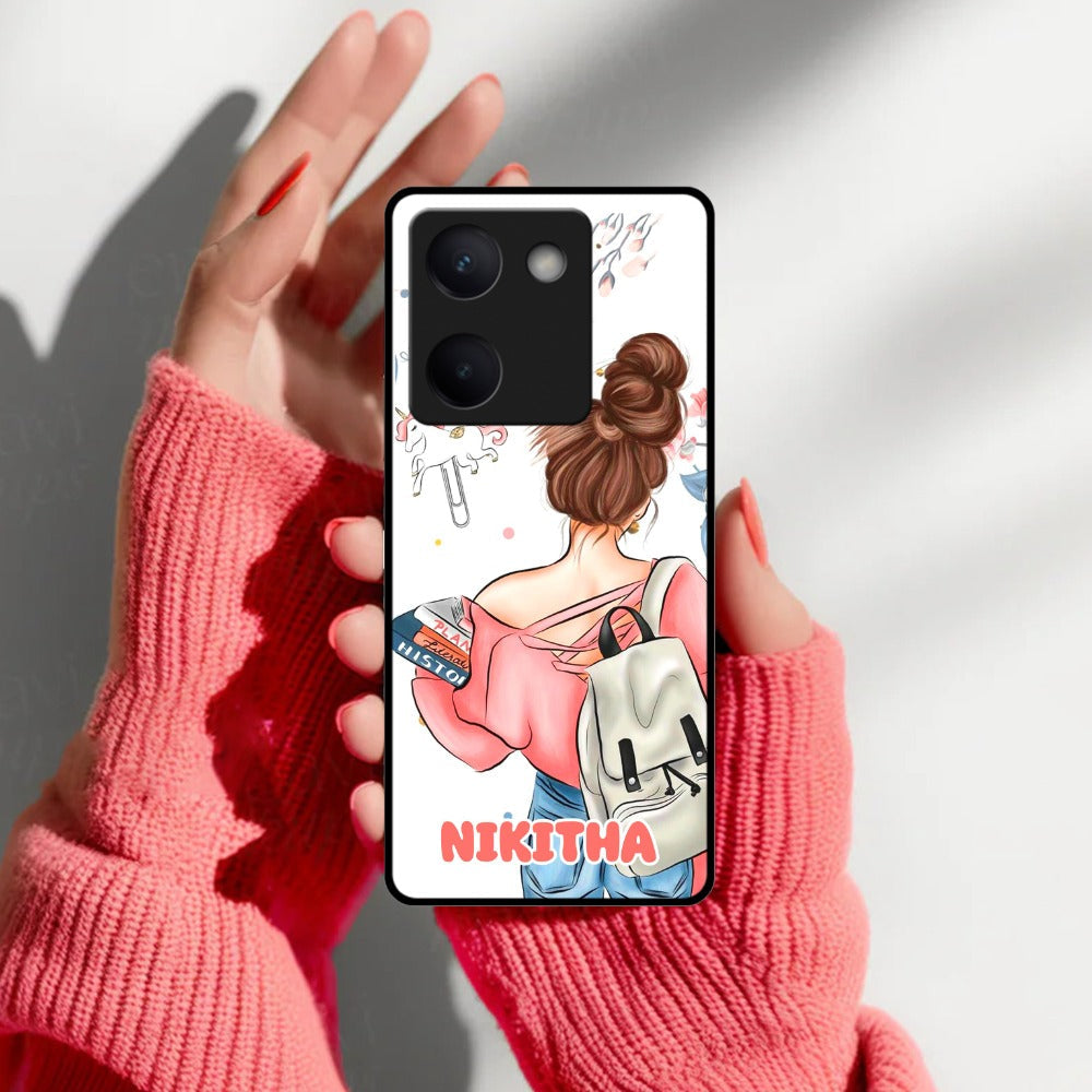 Girl With Book Glossy Metal Case Cover For Vivo