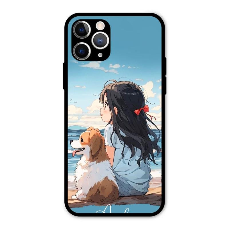 Girl With Dog Glossy Metal Case Cover For iPhone 11 Pro