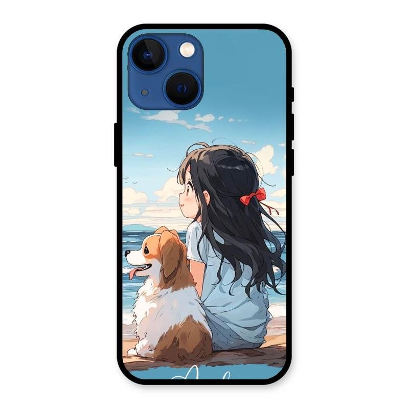 Girl With Dog Glossy Metal Case Cover For iPhone 13 mini