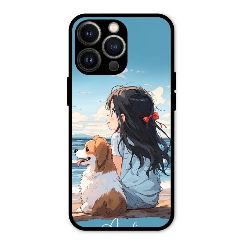 Girl With Dog Glossy Metal Case Cover For iPhone 13 Pro Max